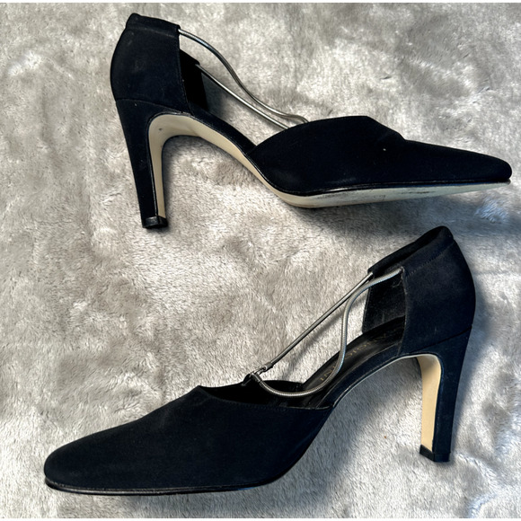 Enzo Angiolini Vintage Black Silver Chain Accent Block Heels Size 7 Y2K Office - Picture 2 of 8